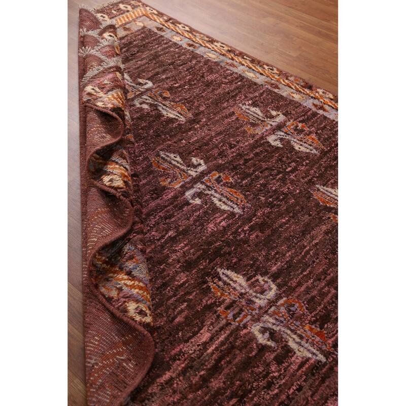Hand Knotted Oriental 100% Wool Carpet Modern Geometric Pink Moroccan Area Rug - 8' 1'' X 5' 8''