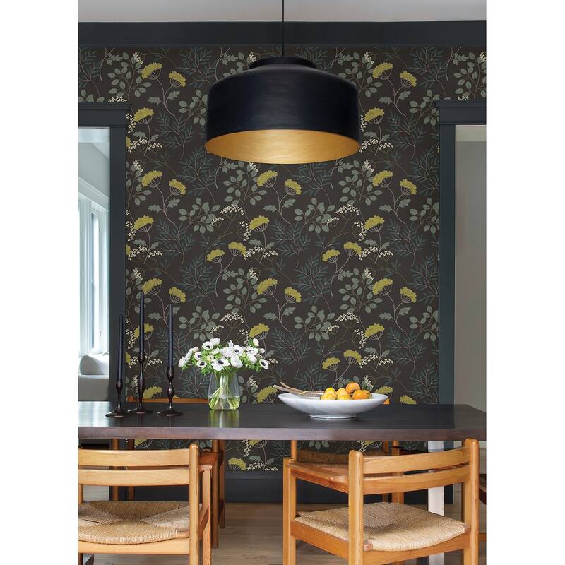 Scott Living Sorrel Black Botanical Wallpaper