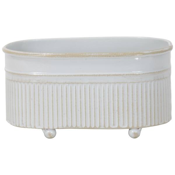 slide 2 of 7, Foreside Home & Garden Antique White Metal Trough Planter with Ball Feet - 5.25 x 3 x 2.75