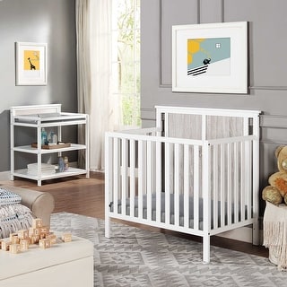 Mini Crib with Rockport Gray Mattress Pad and White Finish