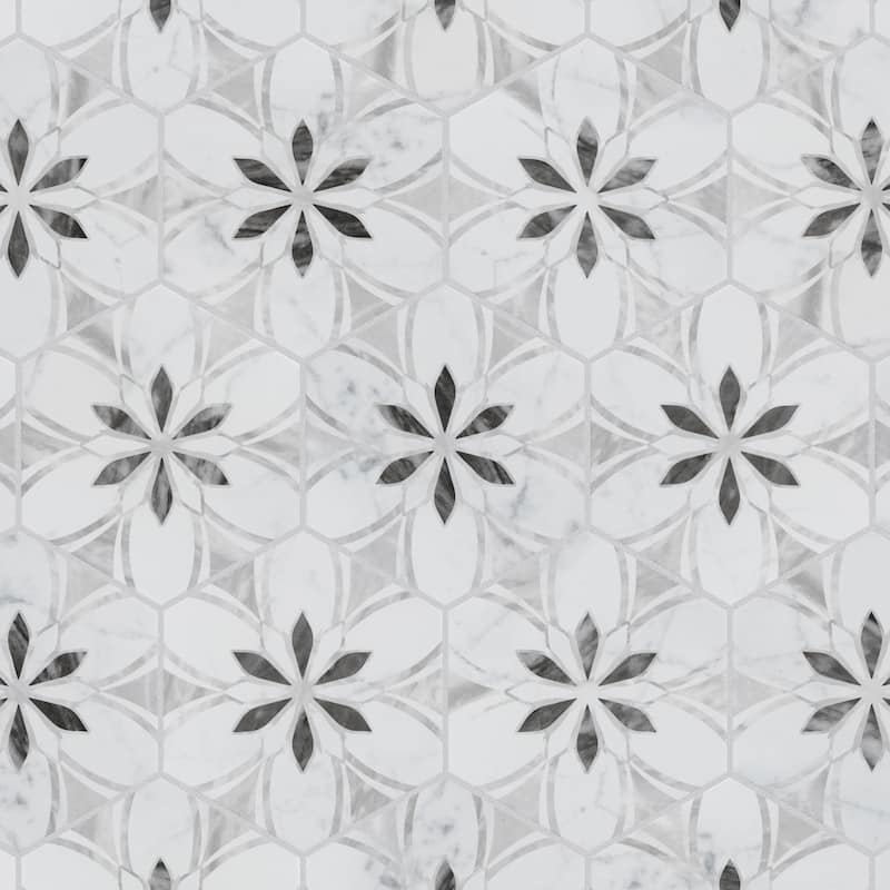 Merola Tile Classico Bardiglio Hex Dahlia Light 7" x 8" Porcelain Floor and Wall Tile