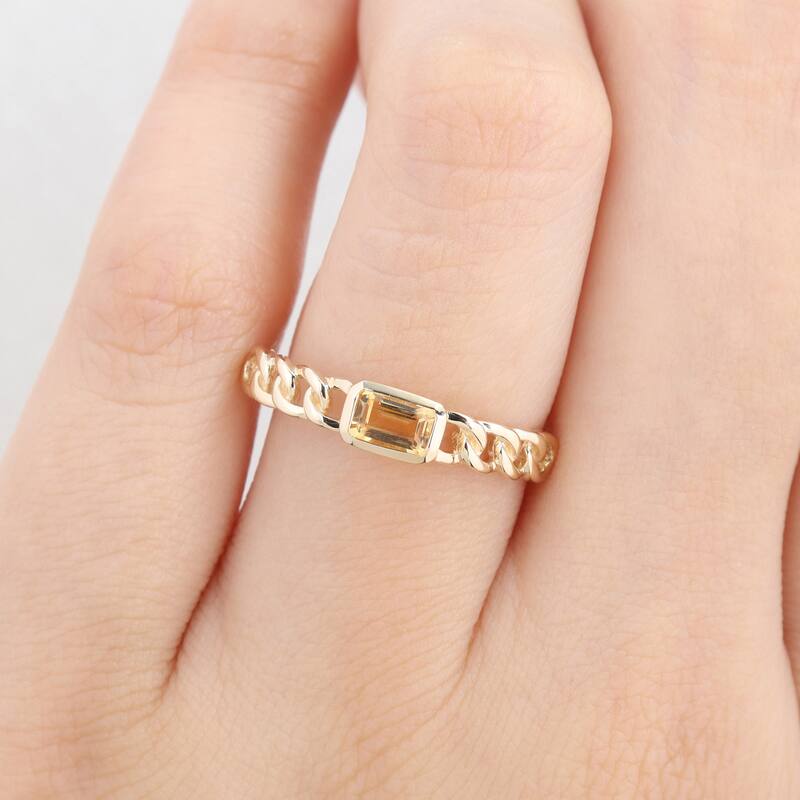 Miadora Octagon Gemstone Engagement Link Ring in 14k Yellow Gold