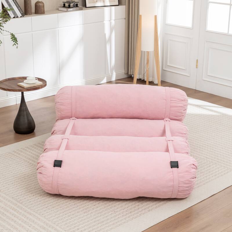 Versatile Lazy Sofa Corduroy Chaise Lounge Floor Couch Composed of 5 Cylindrical Pillows with Adjustable Straps