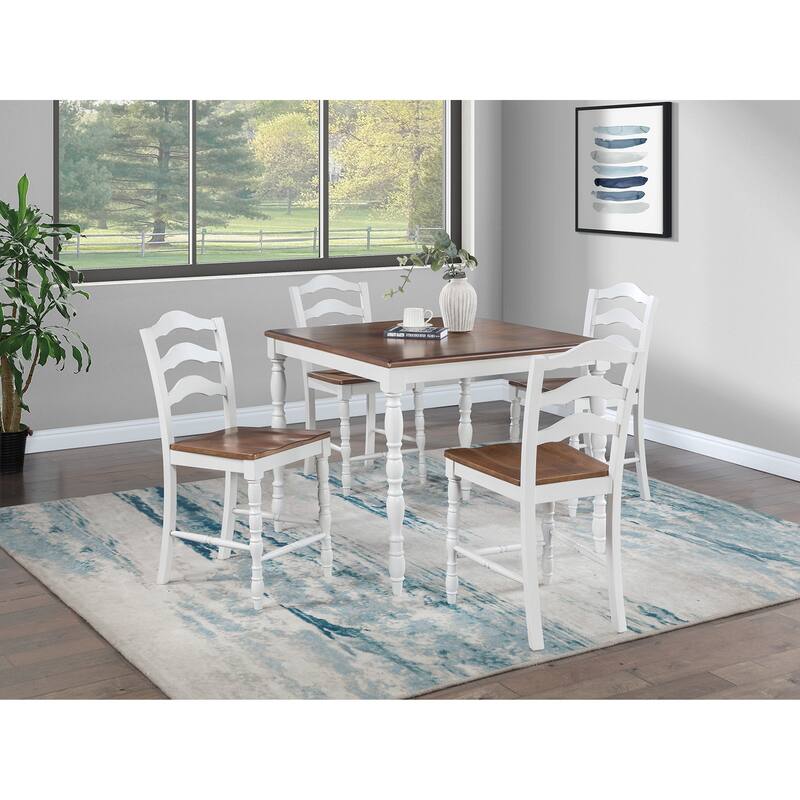 5pc Counter Height Dining Room Set Ladder Back White And Oak Finish