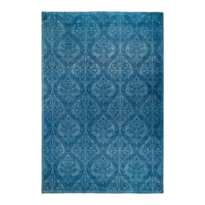 Overton Hand Knotted Wool Vintage Inspired Modern Contemporary Overdyed Blue Area Rug - 5' 1" x 7' 6"