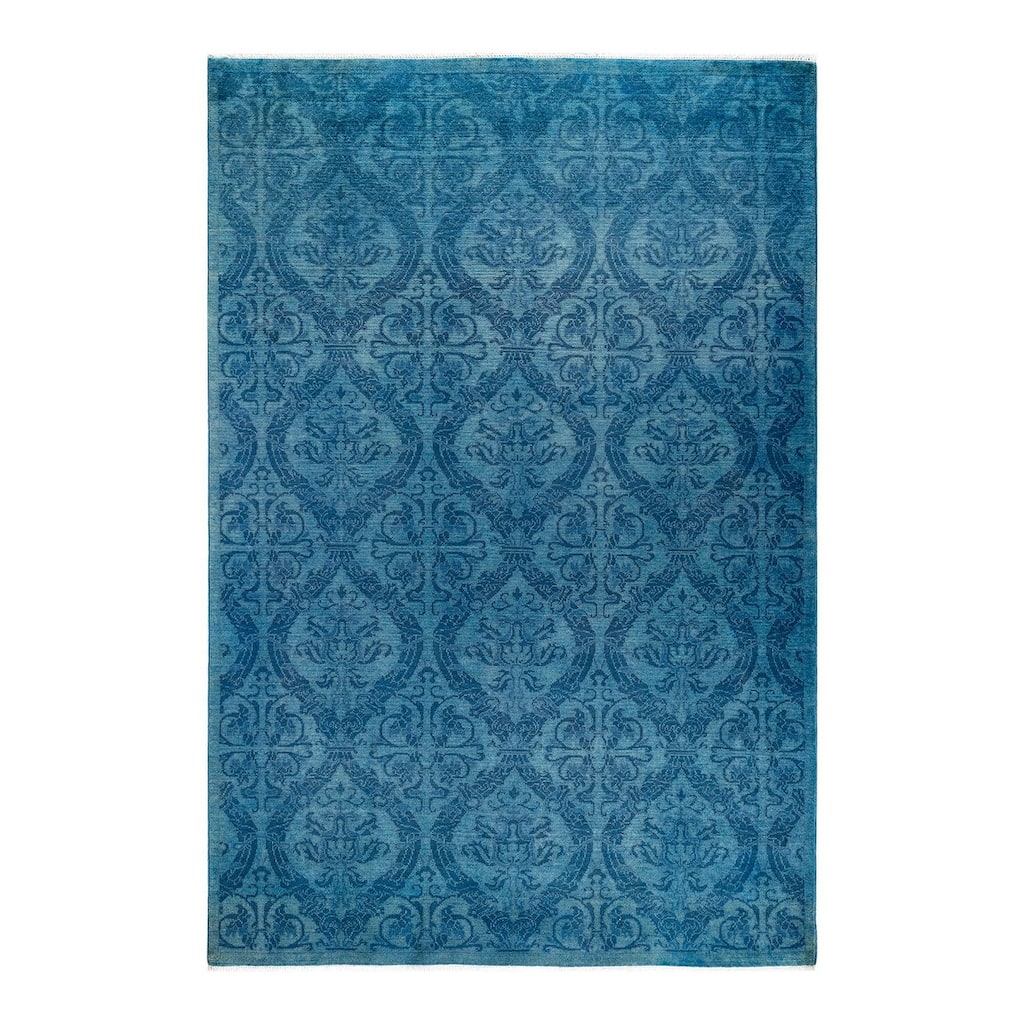Overton Hand Knotted Wool Vintage Inspired Modern Contemporary Overdyed Blue Area Rug - 5' 1" x 7' 6"