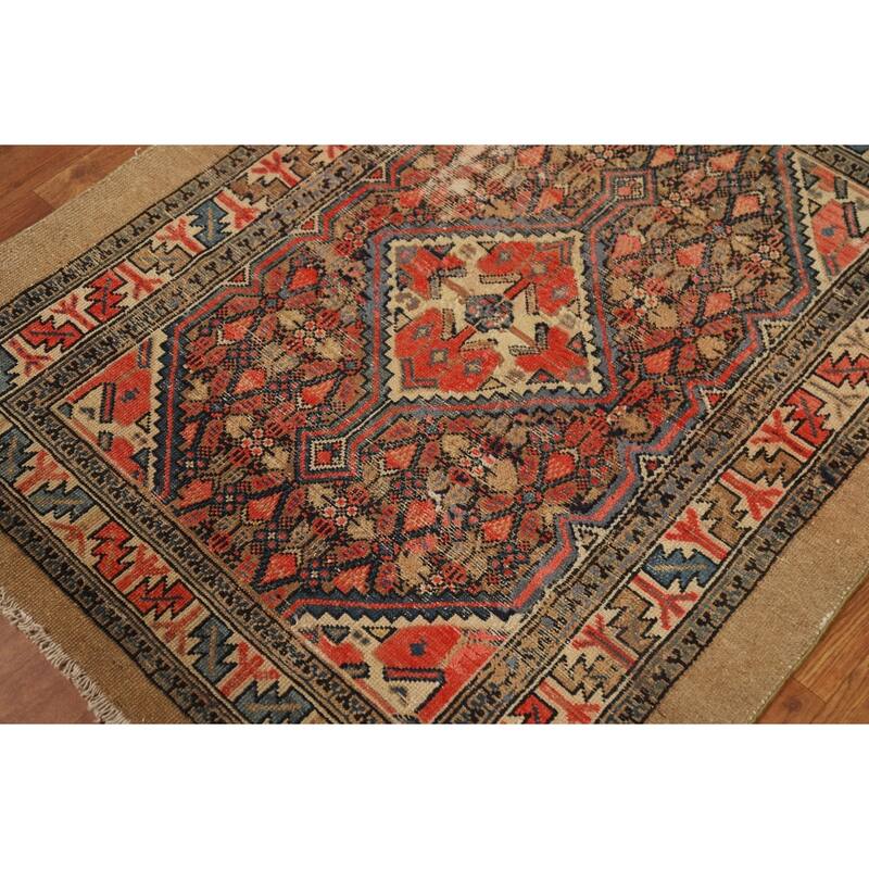 Pre-1900 Antique Vegetable Dye Serab Foyer Rug Handmade Wool Carpet - 3'3"x 3'11"