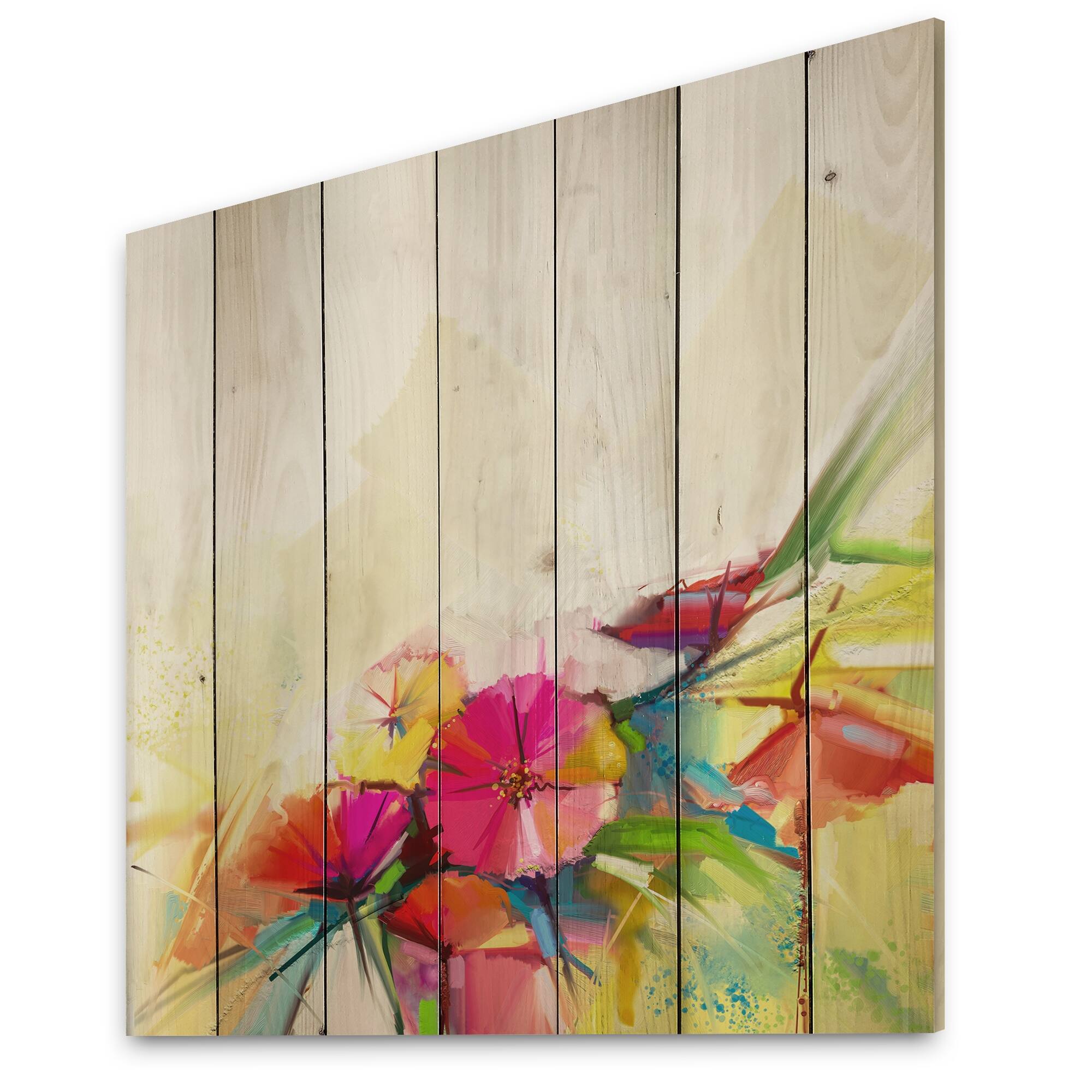 Designart 'Paintbrush Spring Flowers Impression' Modern Wood Wall Art ...