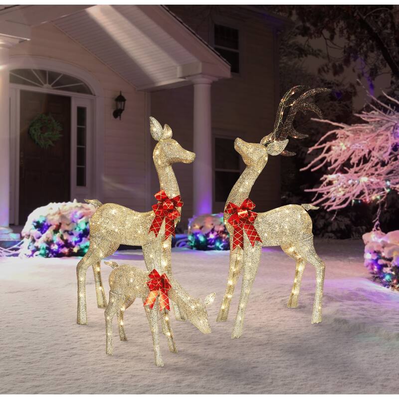 Puleo International Set of 3 Deer Family - Gold - 52.4 - 52.4 - Gold