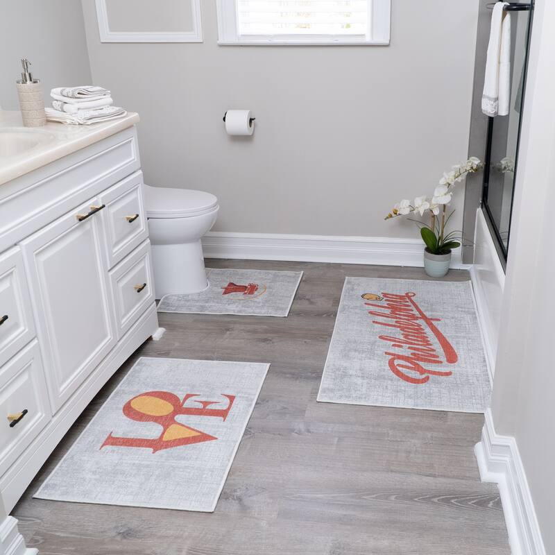 US States Design 3 Piece Bathroom Rugs Set - Non-Slip Ultra Thin Bath Rugs for Bathroom Floor - Washable Bathroom Mats Set