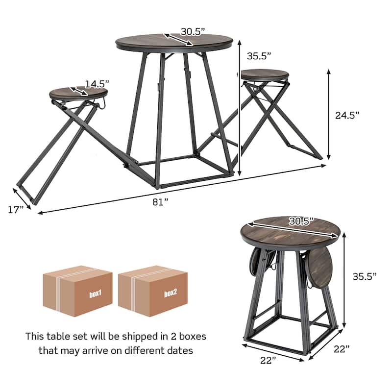 Costway 3-Piece Bar Table Set Round Pub Dining Table & 2 Foldable - See Details