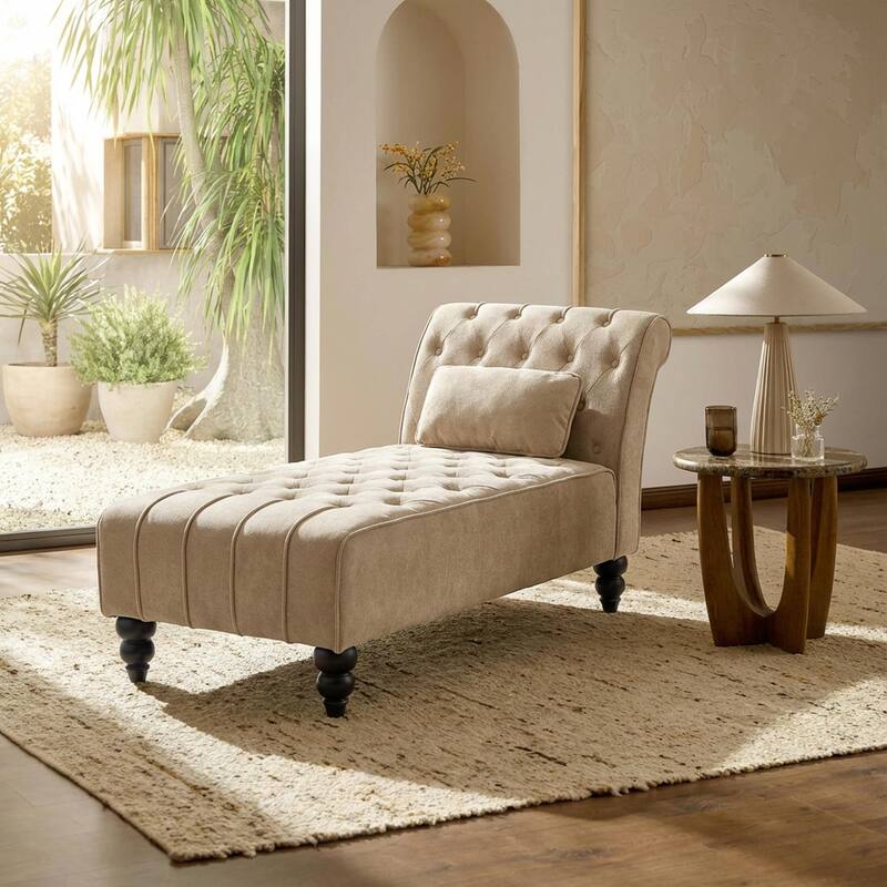 Christopher Knight Home - Classic Indoor Velvet Upholstered Button-Tufted Chaise Lounge Chair with Solid Wood Legs - 54.5"L