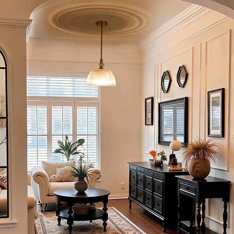 1-Light Modern Pendant Light with Ribbed Dome Shade - Brushed Gold