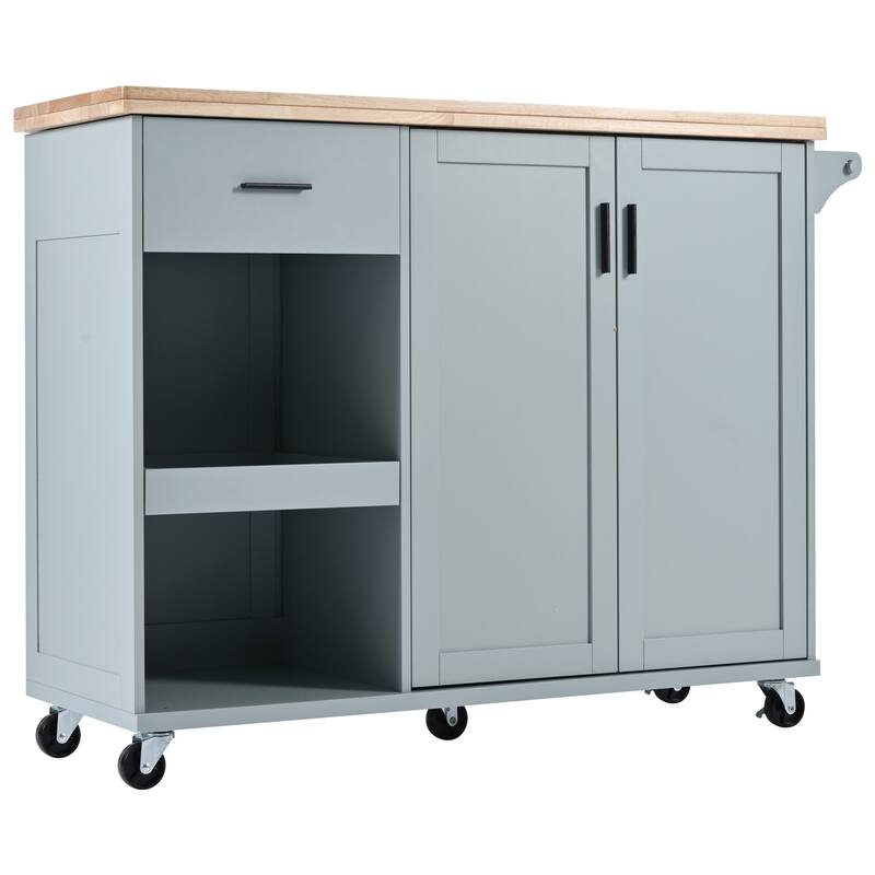 Kitchen Island with Foldable Counter Top, Kitchen Storage Cart with Towel Rack Drawer, Rolling Kitchen Cart on Wheels