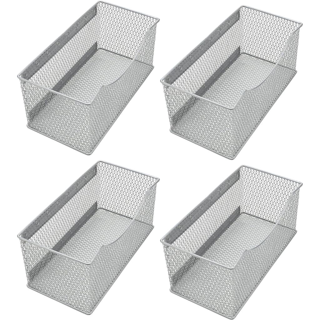 Ybm Home Wire Mesh Magnetic Storage Basket, Trash Caddy, Office Supply Organizer Silver 11 in. L x 5.5 in. W x 5 in. H 4 Pack