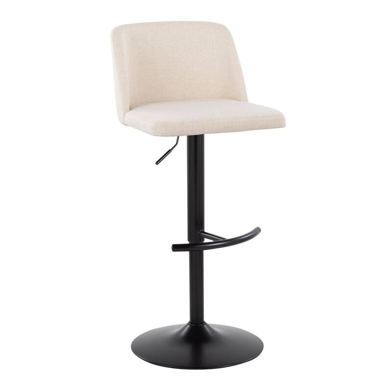 Strick & Bolton Oscar Adjustable Bar Stool with Rounded T Footrest (Set of 2) - Cream Noise Fabric/Black