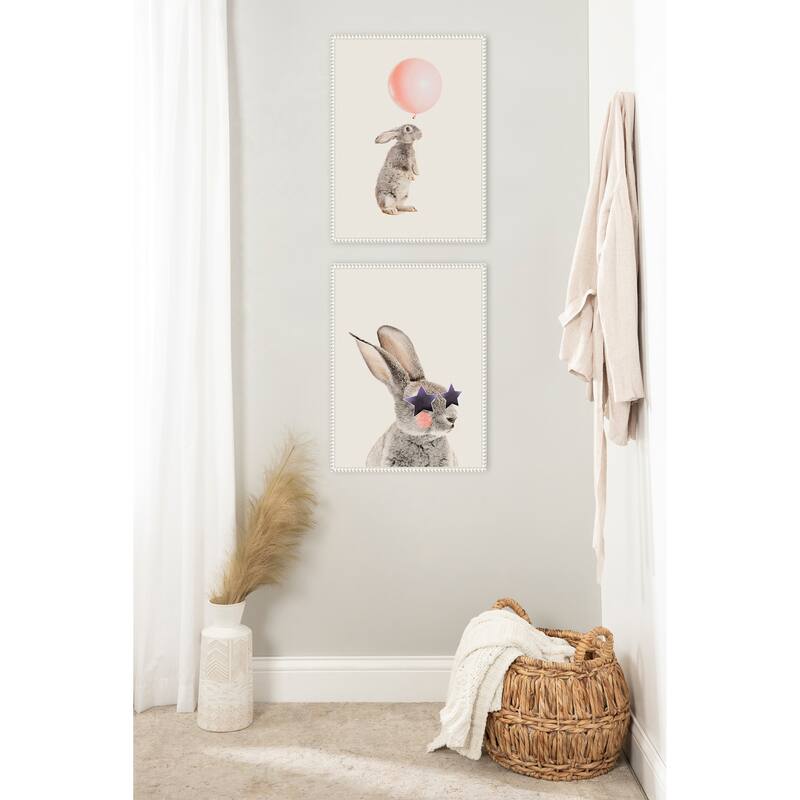 Kate and Laurel Sylvie Beaded The Bunny Star Glasses and The Bunny Pink Balloon Framed Canvas Art Set by July Art Prints