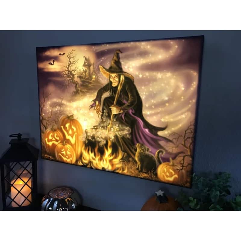18" x 24" Purple Orange All Hallow's Eve Back-lit Halloween Wall Art