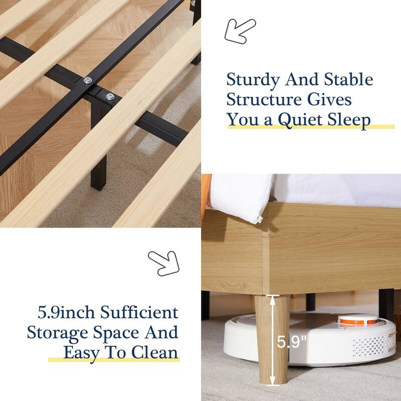 Javlergo Upholstered Bed Frame with Linen Fabric Adjustable Headboard, Strong Wood Slats Supports, No Box Spring Needed