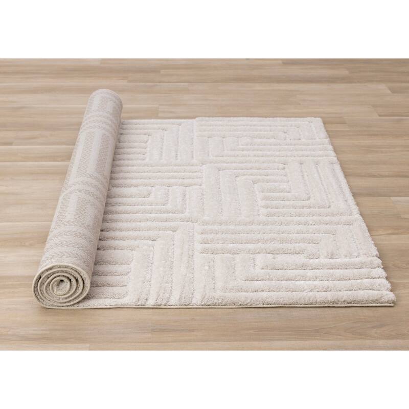Luxury White Maze Textured High-Low Area Rug