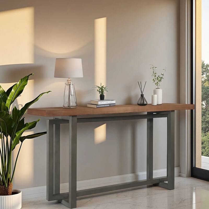 Narrow Console Table, 59" Long Entryway Table, Rectangular Couch Tables Behind Sofa, Accent Tables - Walnut