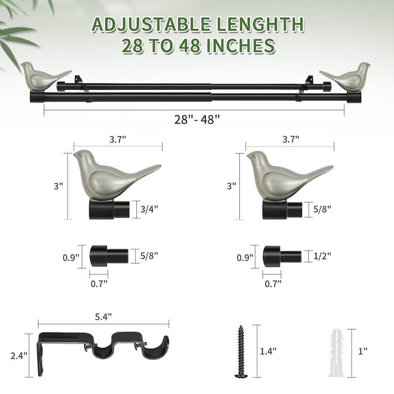 MERIVILLE 3/4" Diameter Farmhouse Double Window Curtain Rod, Bird Finials