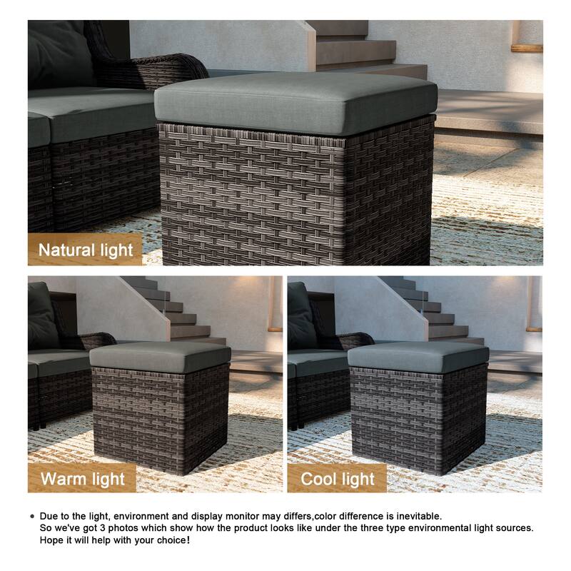 Outdoor Wicker Square Storage Ottoman with Plush Cushion