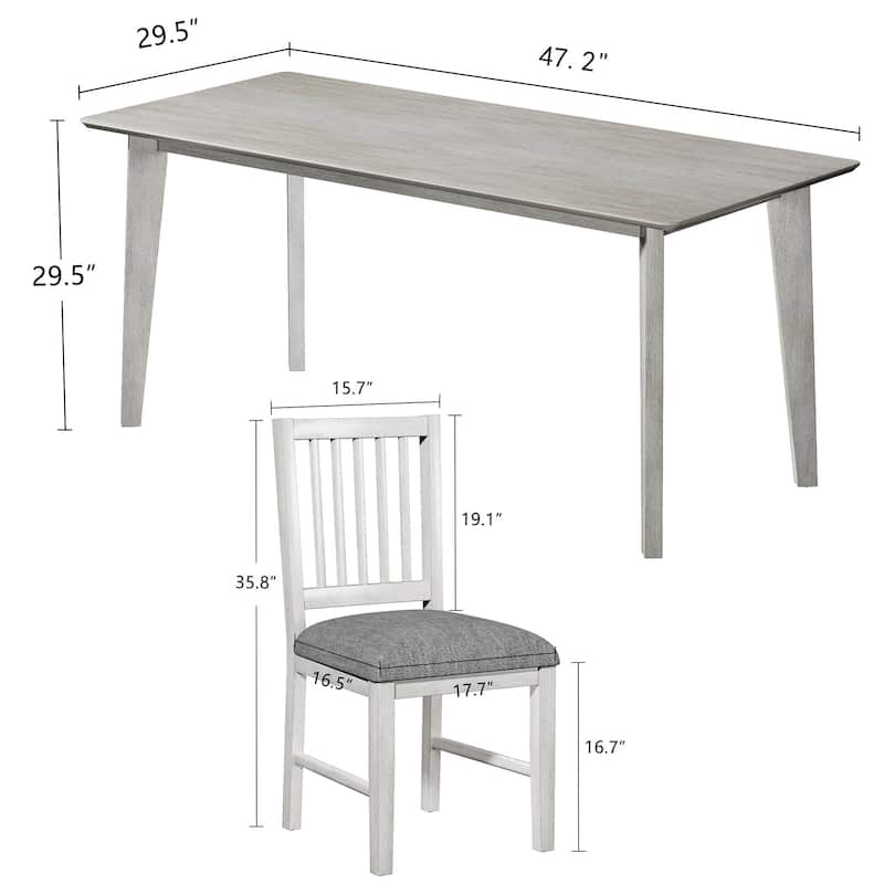 VECELO 5/7 Piece Farmhouse Dining Set 47" Kitchen Table Set Solid Wood Rectangular Dining Set for Small Spaces