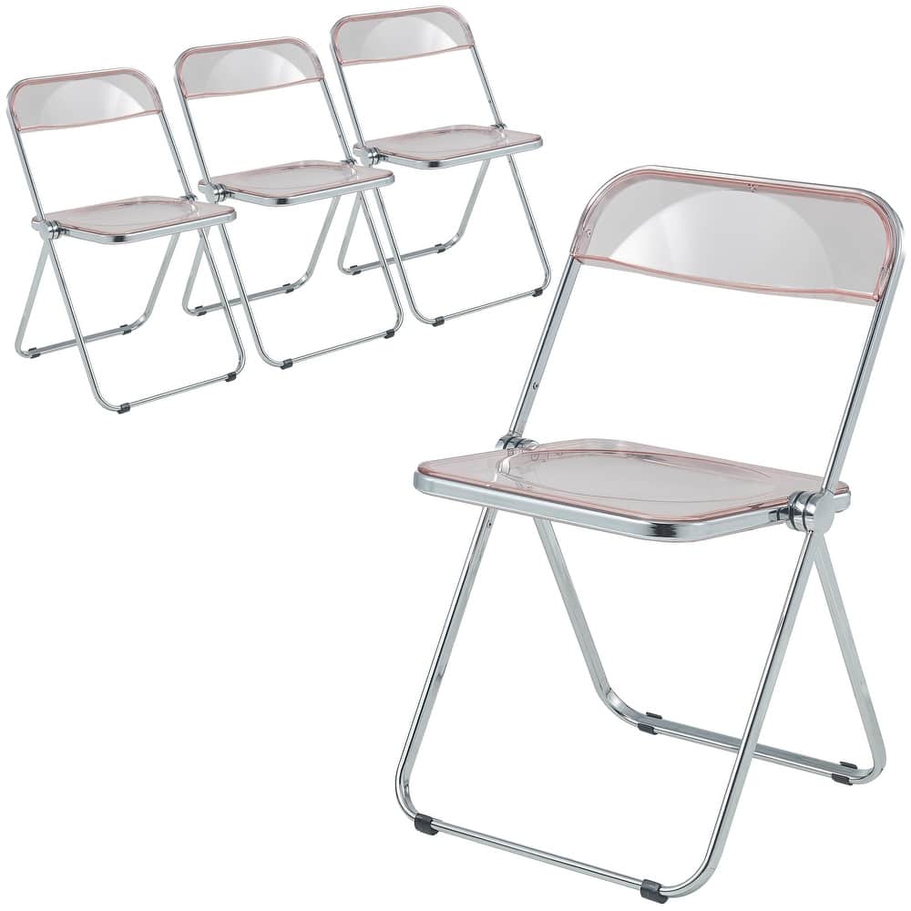 Lawrence Set of 4 Modern Clear Acrylic Transparent Folding Chair with Chrome Steel Frame for Condos and Apartments - 30"