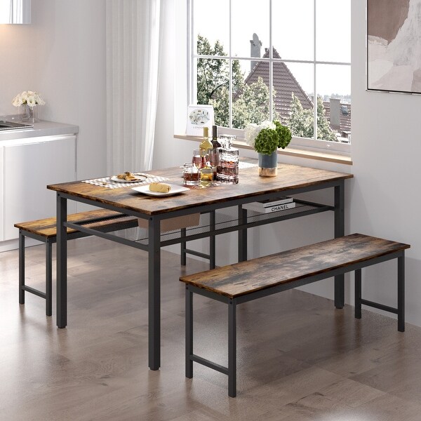 3-Piece Kitchen Table and Chairs Set with Two Benches and