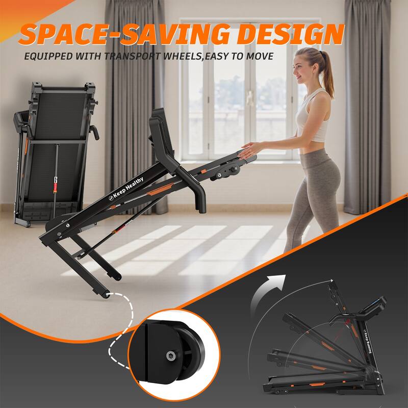 Foldable Treadmill with Incline, Folding Treadmill for Home Electric Treadmill Workout Running Machine, Handrail Controls Speed