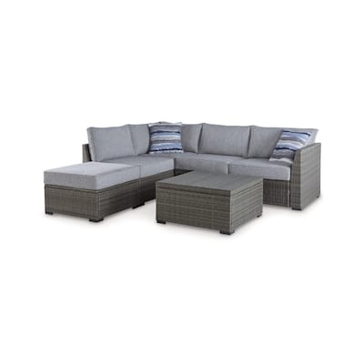 4 Piece Outdoor Sectional Sofa, Chaise, Storage Table, Throw Pillows, Gray