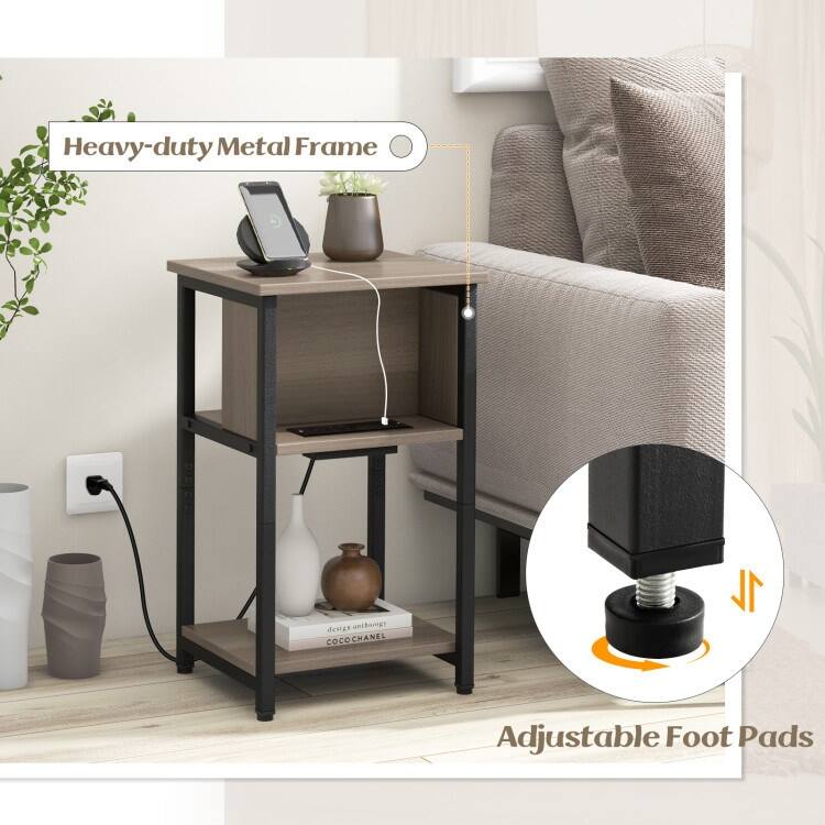 3-Tier End Table with USB Ports and Power Outlets