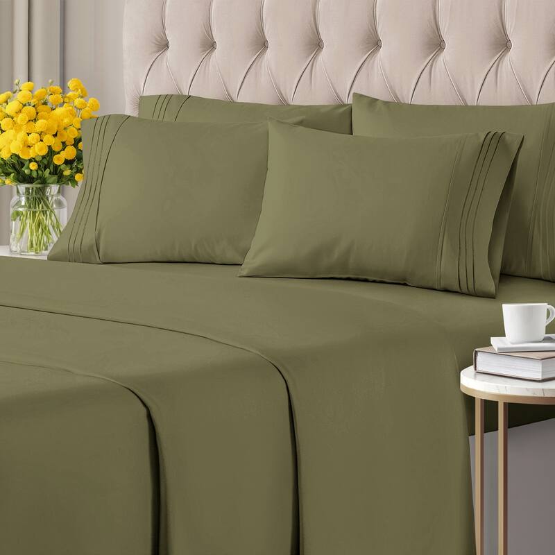 CGK Linens 6 Piece Solid Deep Pockets Microfiber, Easy-Fit Bed Sheet Set - California King - Sage Green