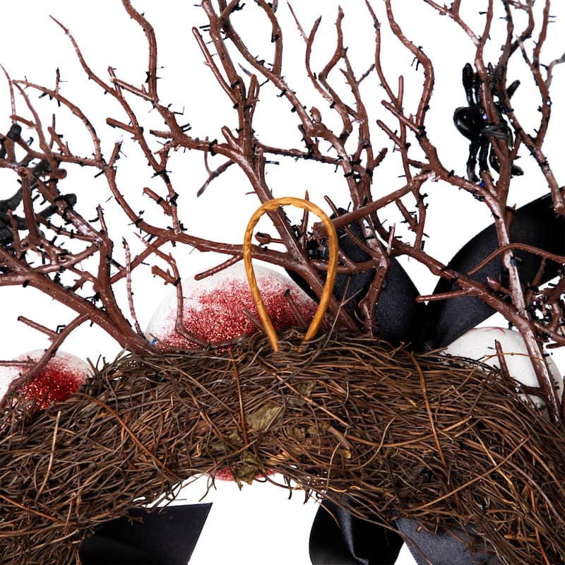 Eyeballs and Spiders Halloween Twig Wreath - 24" - Unlit