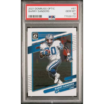 Barry Sanders 2021 Panini Donruss Optic Football Card #87 Graded PSA 10 - 8'6" x 11'6"