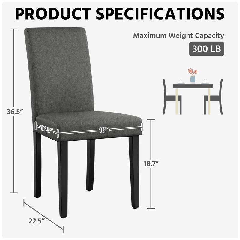 Yaheetech Set of 2 Modern Fabric Upholstered Dining Chairs with Solid Wood Legs