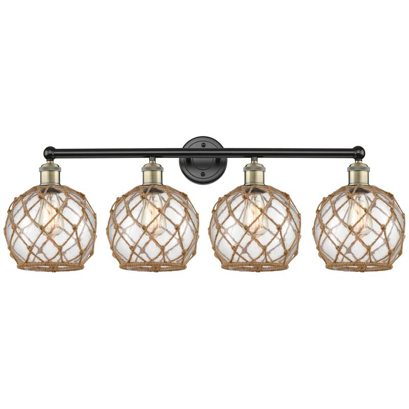Innovations Lighting Endless Possibilities Edison - Farmhouse Rope - 4 Light 35" Bath Vanity Light - Clear Glass with Brown Rope/Black Antique Brass