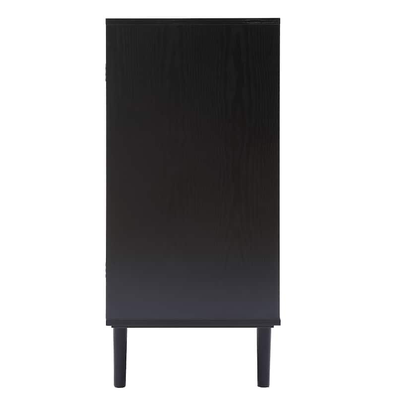 2-Door Rattan Storage Cabinet-Light Oak and Black Wood