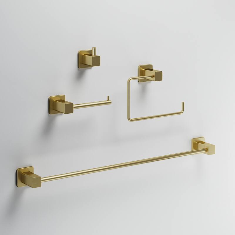 VIGO Meridian 4-Piece Bathroom Hardware Accessory Set with 24 in. Towel Bar, Toilet Paper Holder, Hand Towel Holder, Hook - Matte Brushed Gold