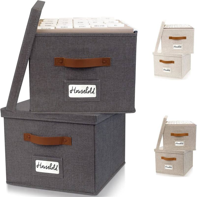 Decorative File Organizer Box Set of 2 - Grey