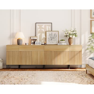 94.5" Modern Wood Drawer Dresser With Reeded Design, Minimalist Dresser Organizer Storage Cabinet