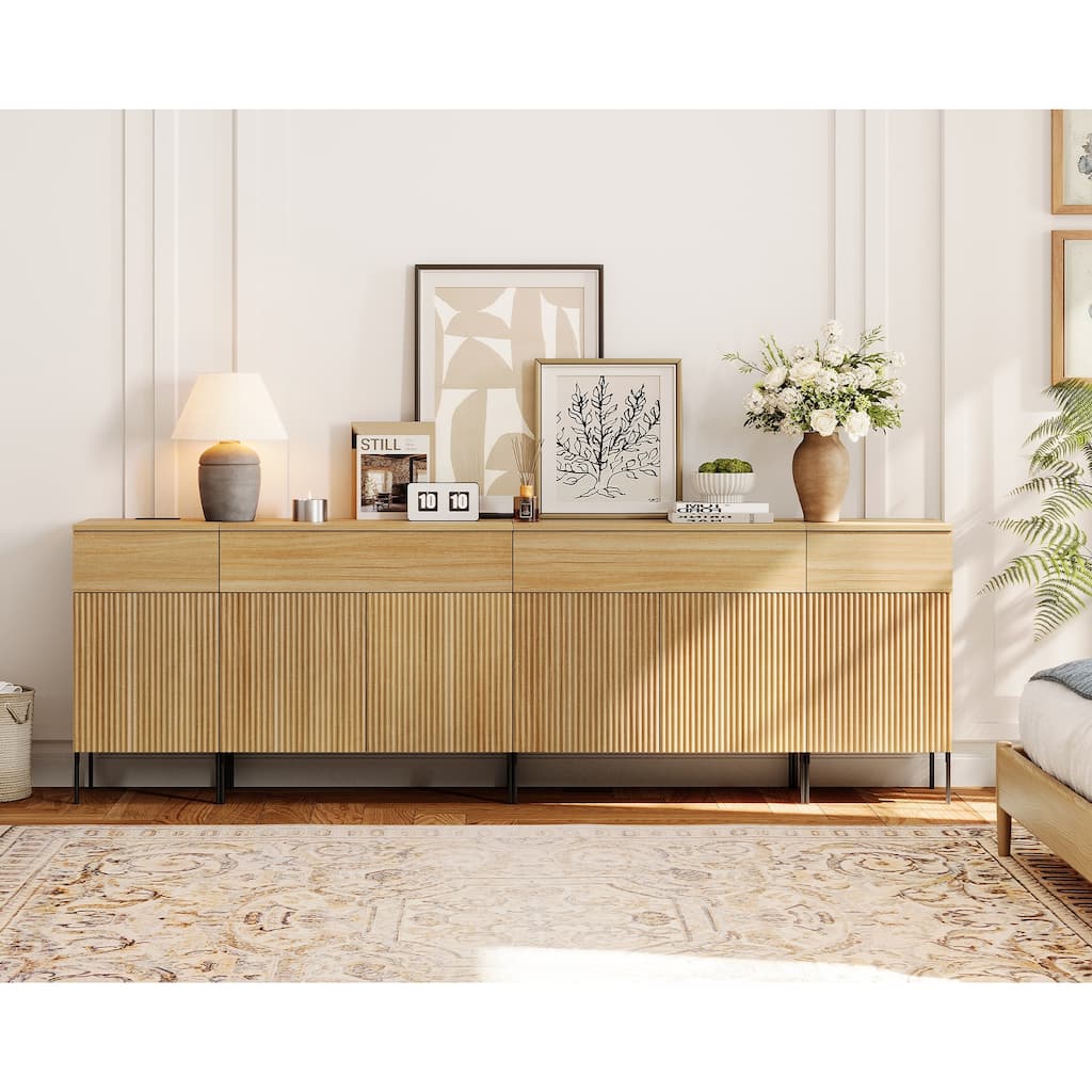 94.5" Modern Wood Drawer Dresser With Reeded Design, Minimalist Dresser Organizer Storage Cabinet