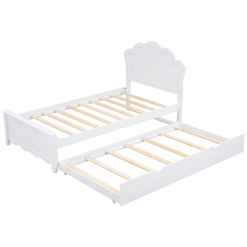 Twin/Full Wood Platform Bed with Headboard and Twin Size Trundle