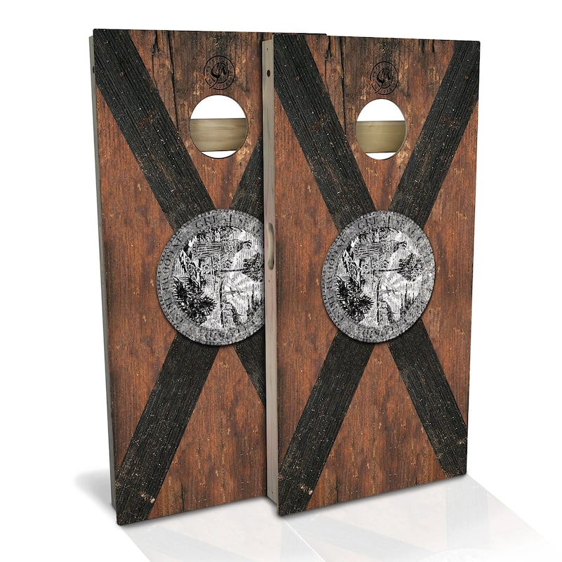 Florida Flag Rustic Outdoor Cornhole Board Set - Premium 2x4 - Include Case + Hole Lights