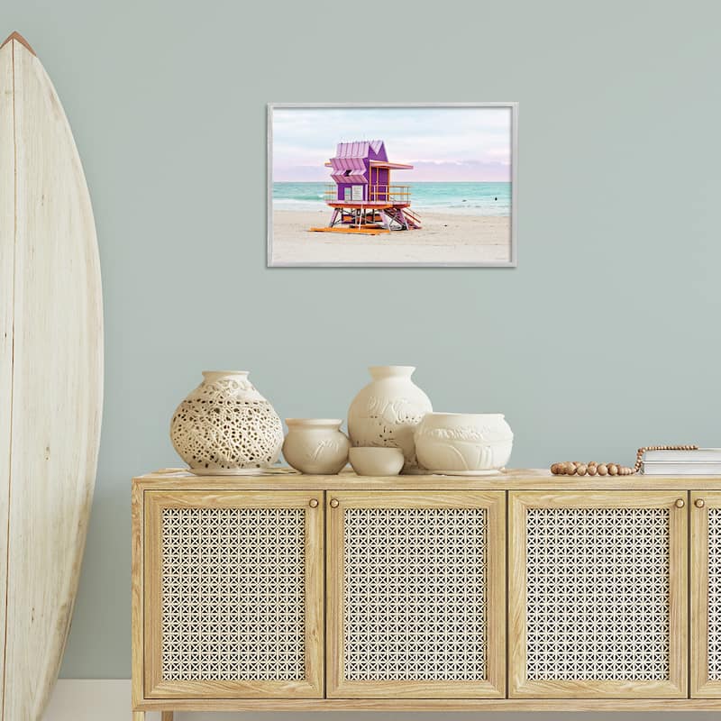 Stupell Purple Lifeguard Building Framed Giclee Art Design By Seven Trees Design