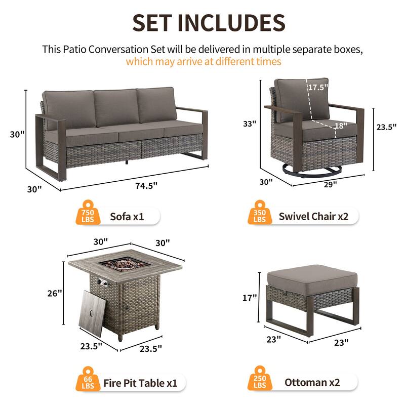 Pocassy 4/6/8PCS Sofa Swivel Chair with Fire Pit Table Set
