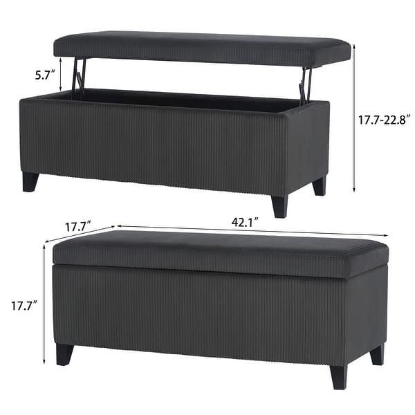dimension image slide 1 of 5, Adeco Velvet Storage Ottoman Bench Rectangular Footstool Lift Top
