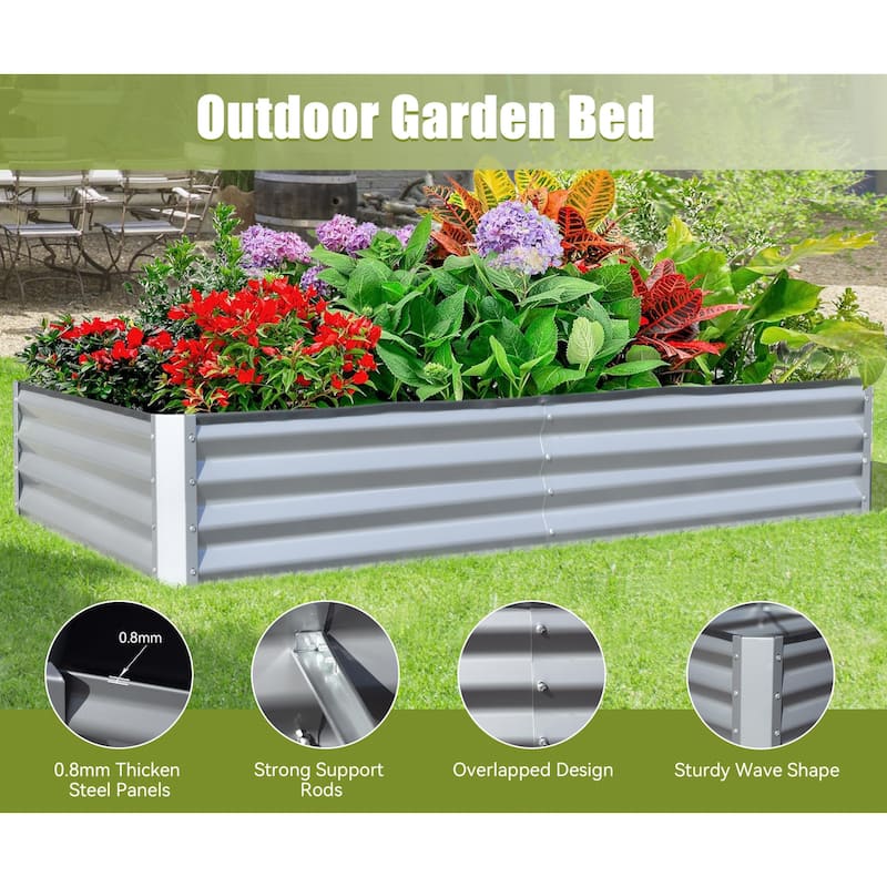 Courtyard Garden Planting Beds Vegetable Planting Beds with Open-Ended Base and Support Rods for Gardening Vegetables Fruits - Silver