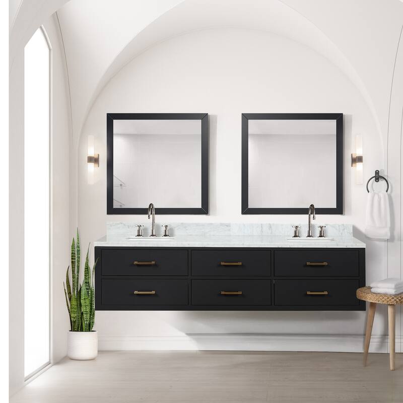 Lexora Castor Double Bath Vanity, Carrara Marble Top, Faucet Set, and Mirrors